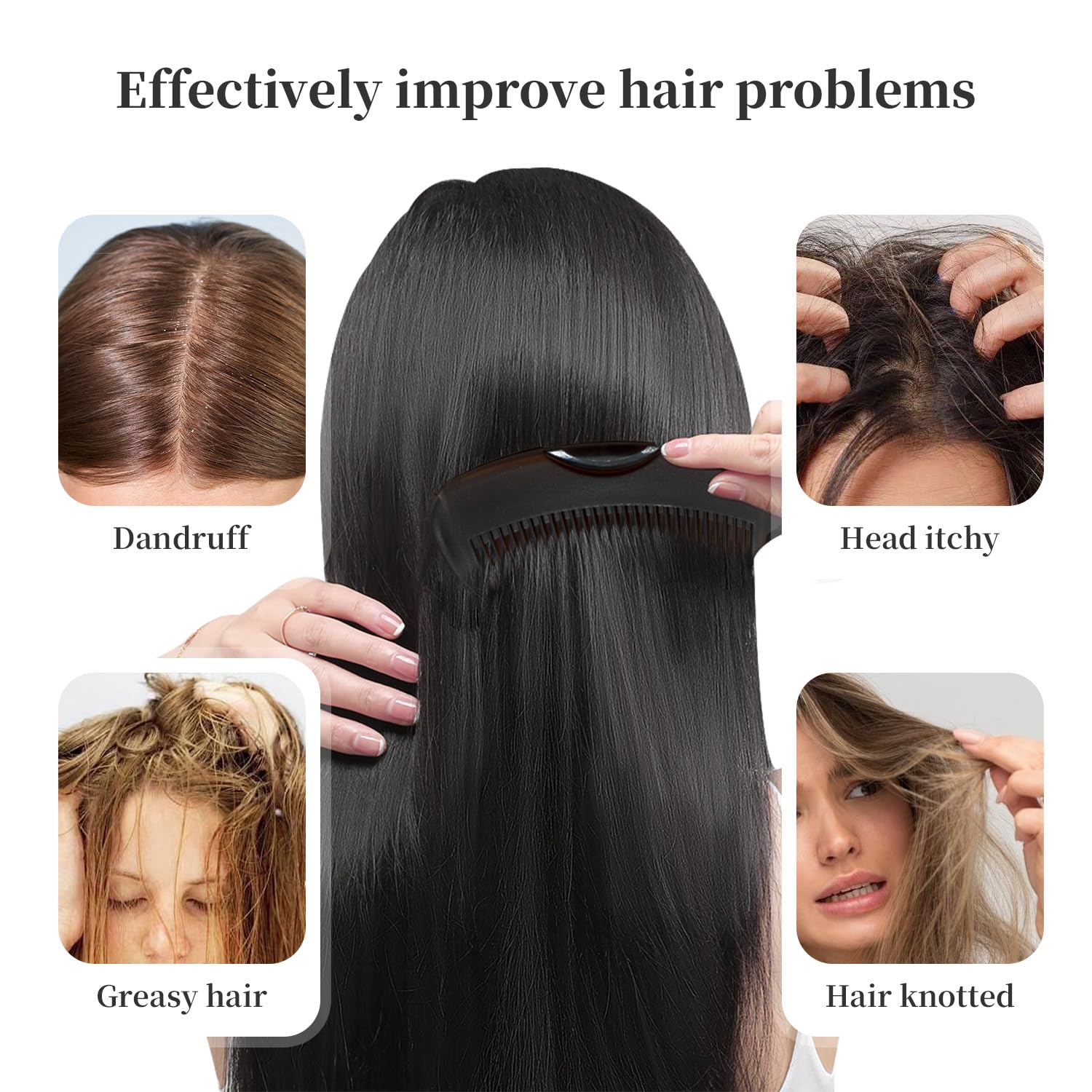 Dandruff Comb with Self-Cleaning Hollow Teeth & Massage Handle - Scalp Detox Comb for Flakes, Oil Removal - Dandruff Scalp Hair Combs for Women/Men/Kids